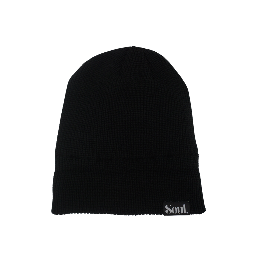 BLACK STRIPED SATIN LINED BEANIE