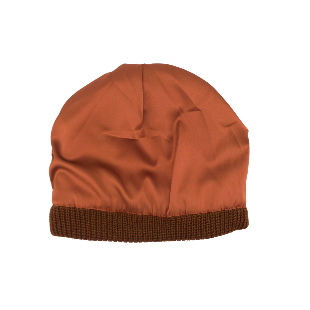 BROWN STRIPED SATIN LINED BEANIE
